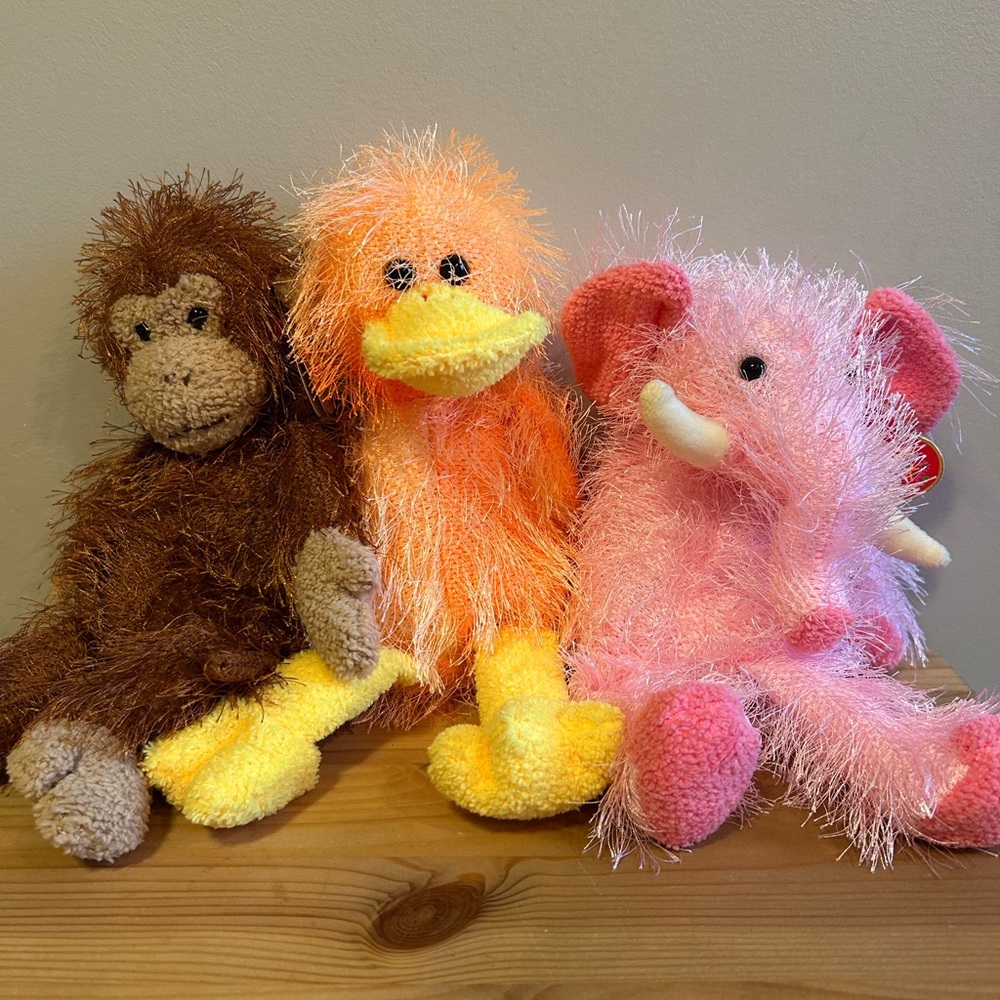TY Punkies - Lot of 3 Beanie Babies 2002 Flipflop Pipsqueak Zig-Zag